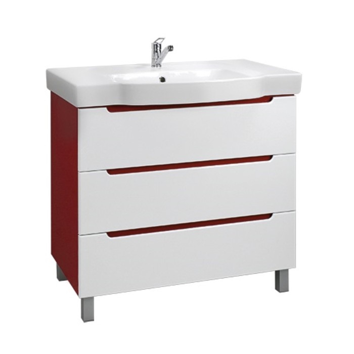 Тумба под раковину КАЛИМЕРА-90 3 ящика Цвет: красно-белый глянец (краска)