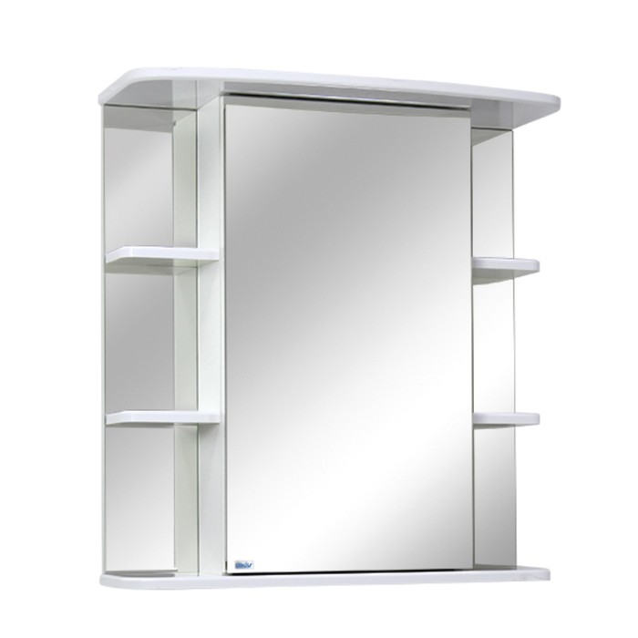 Шкаф-зеркало Родос 65 полочки по бокам Цвет: белый глянец