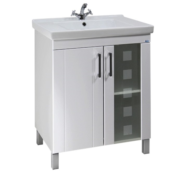 Тумба под раковину Калипсо 60 2 двери, стекло Цвет: белый глянец