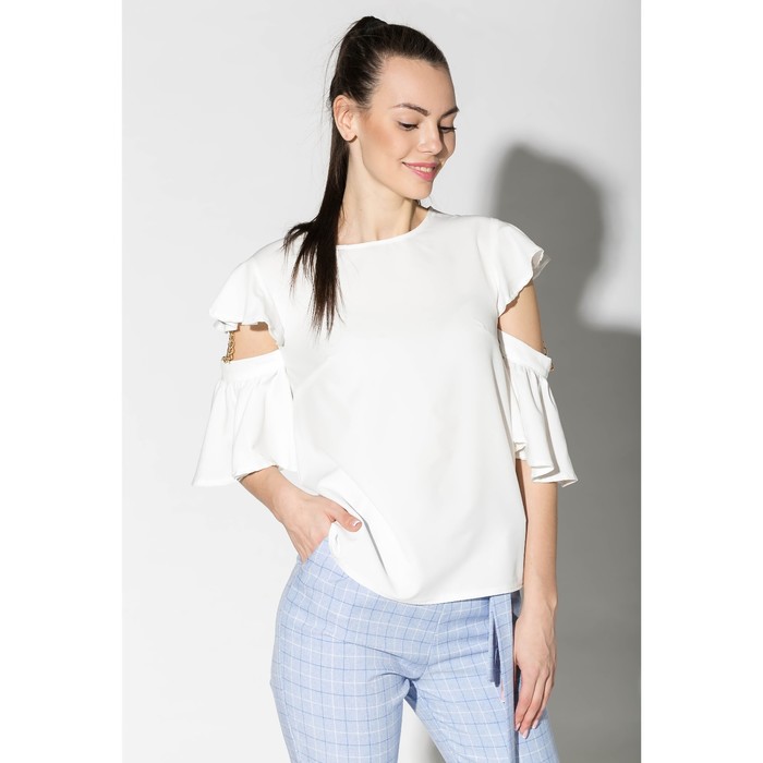 Костюм (блуза, брюки) женский 175 цвет молочный/голубой, р-р 44