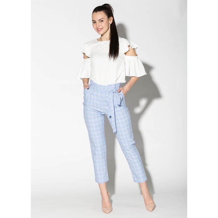 Костюм (блуза, брюки) женский 175 цвет молочный/голубой, р-р 46