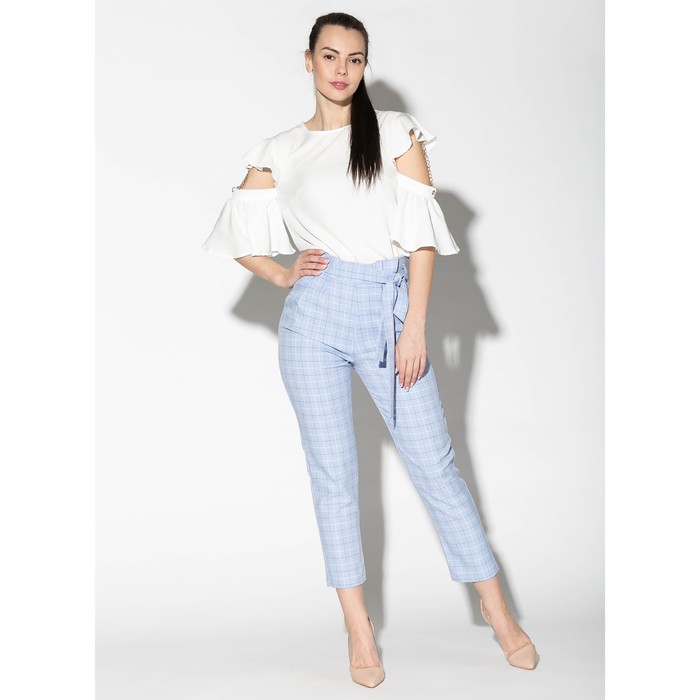 Костюм (блуза, брюки) женский 175 цвет молочный/голубой, р-р 46
