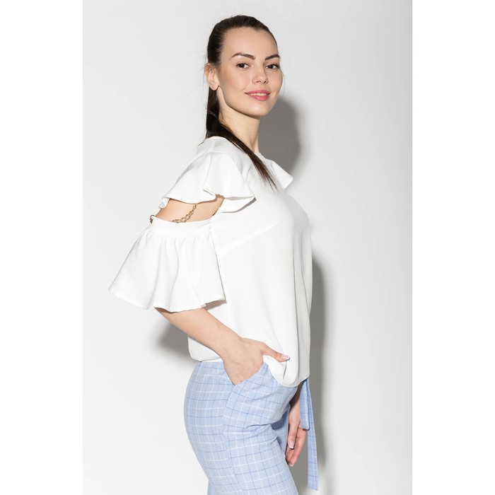 Костюм (блуза, брюки) женский 175 цвет молочный/голубой, р-р 48