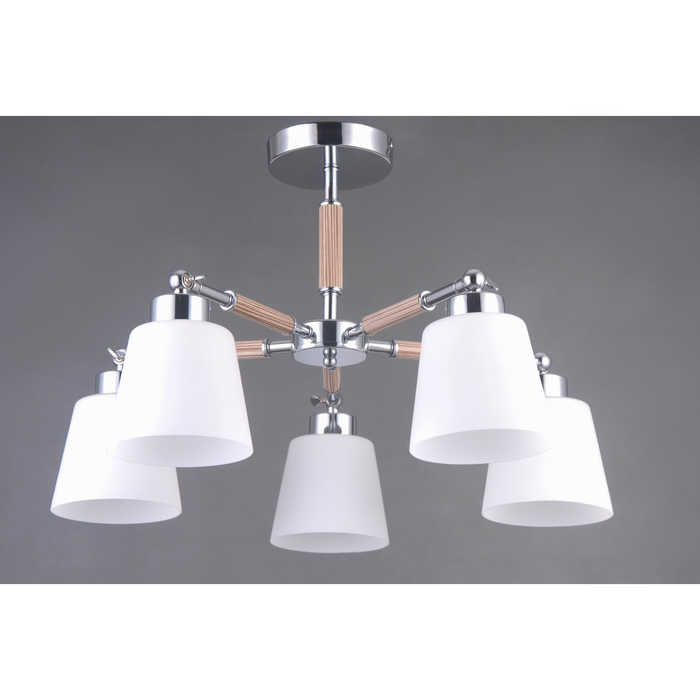 Люстра "Бени" 5x40Вт Е27 хром, светлое дерево 63x63x39см