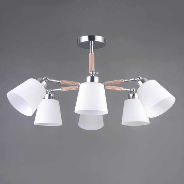 Люстра "Бени" 6x40Вт Е27 хром, светлое дерево 79x79x40см