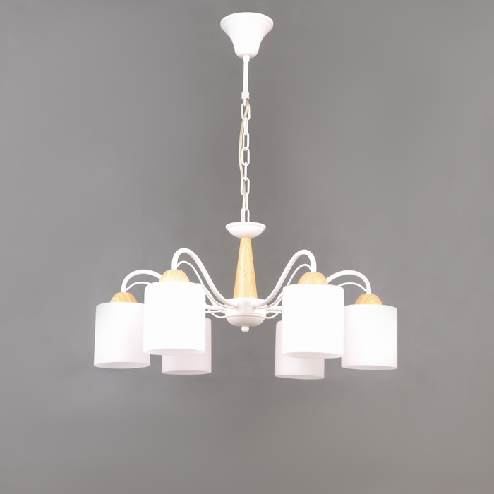 Люстра "Кама" 6x40Вт Е27 белый, светлое дерево 60x60x75см