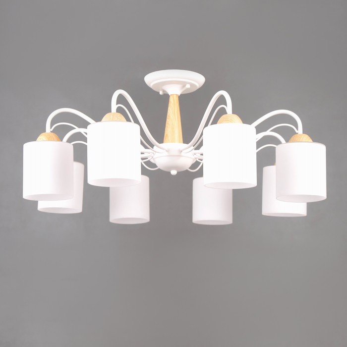 Люстра "Кама" 8x40Вт Е27 белый, светлое дерево 72x72x32см