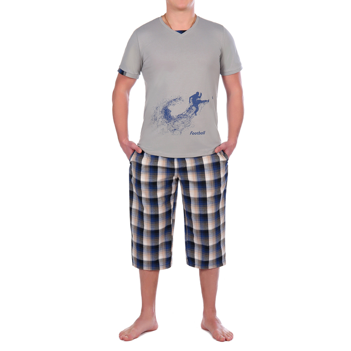 Комплект мужской (футболка, бриджи) 9.23 цвет серый, р-р 46