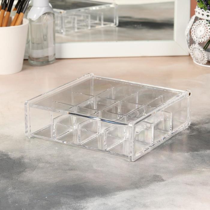 Органайзер для хранения косметических принадлежностей, с крышкой, 12 секций, цвет прозрачный