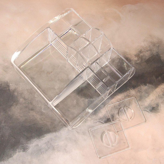 Органайзер для хранения косметических принадлежностей,11 секций, 2 крышки, цвет прозрачный