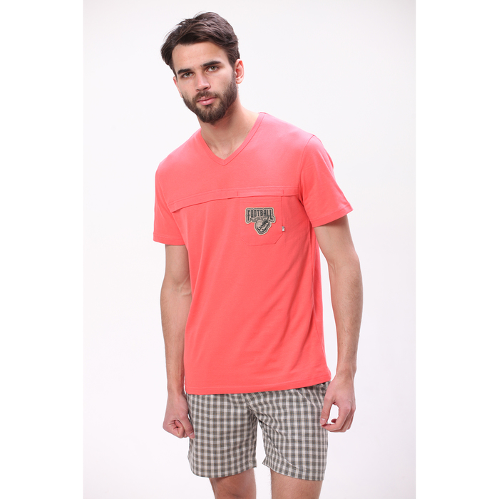 Комплект мужской (футболка, шорты) М-839-26 цвет коралл, р-р 54
