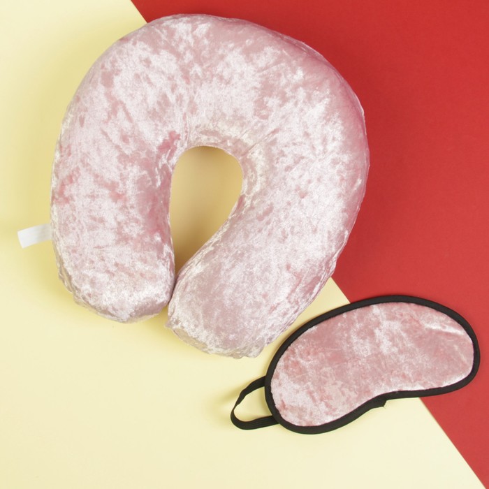 Подголовник "Бархат" ортопедический с маской для сна, цве розовый