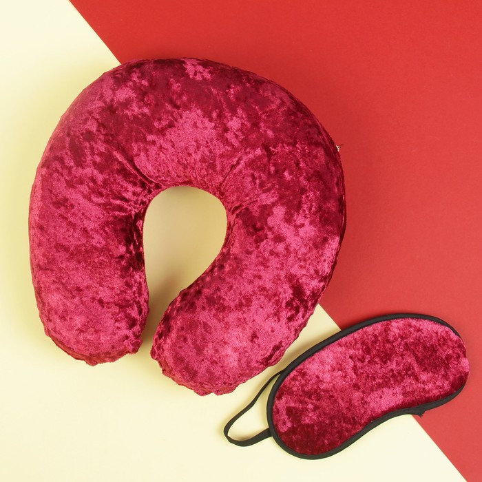 Подголовник "Бархат" ортопедический с маской для сна, цвет красный