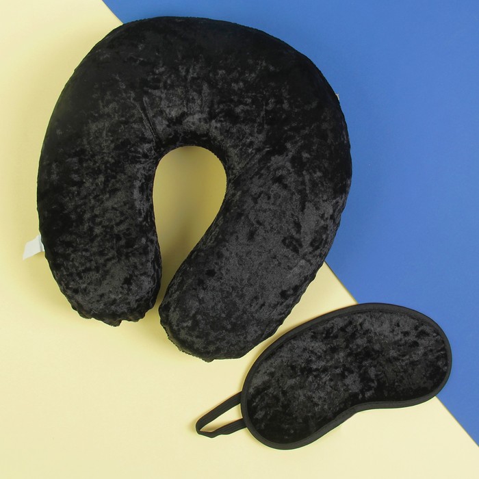 Подголовник "Бархат" ортопедический с маской для сна, цвет чёрный