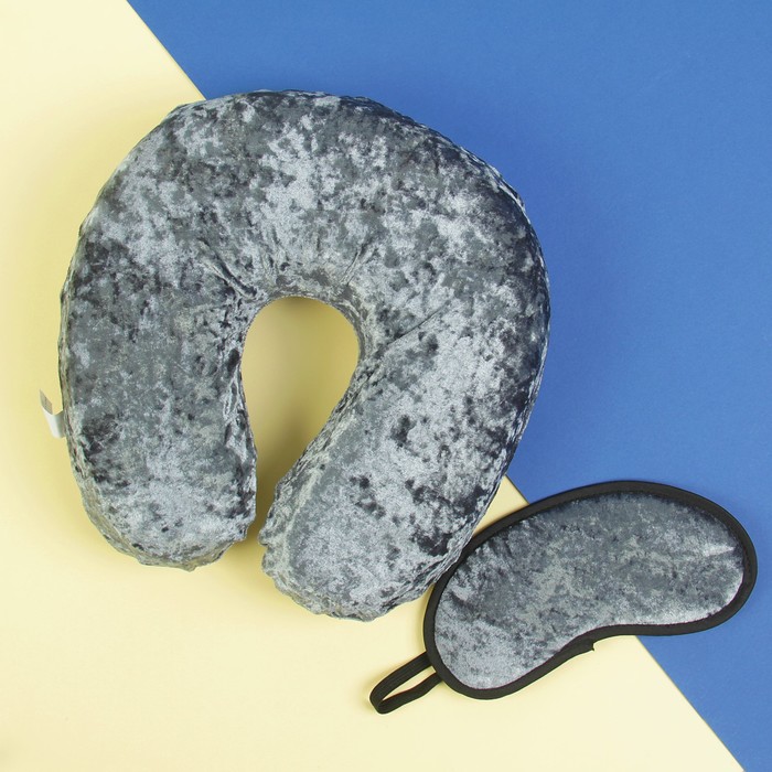 Подголовник "Бархат" ортопедический с маской для сна, цвет серый