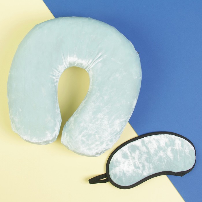 Подголовник "Бархат" ортопедический с маской для сна, цвет голубой