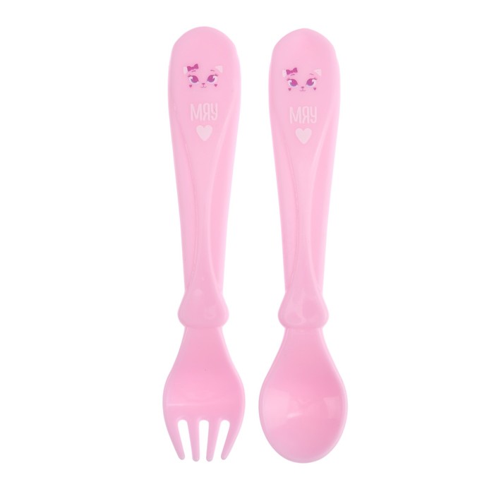 Набор столовых приборов «Кошечка Софи», 2 предмета: ложка и вилка, от 5 мес., цвет розовый