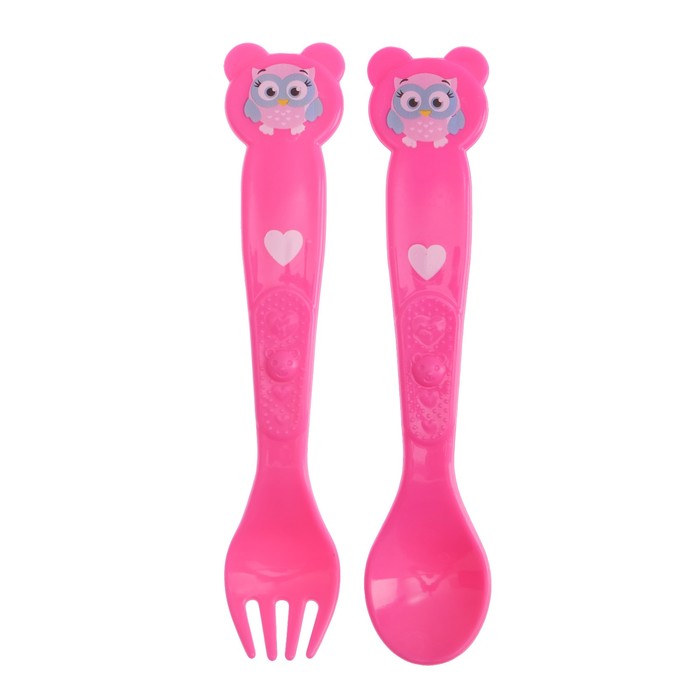 Набор столовых приборов «Совушка Лили», 2 предмета: ложка и вилка, от 5 мес., цвет фуксия