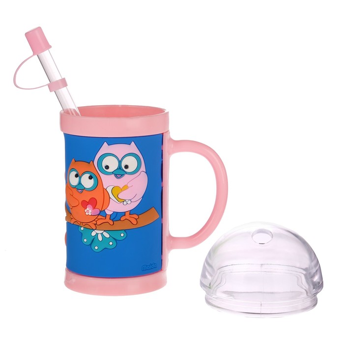 Поильник-кружка 2 в 1 «Совы» с трубочкой, 300 мл, от 9 мес., цвет розовый