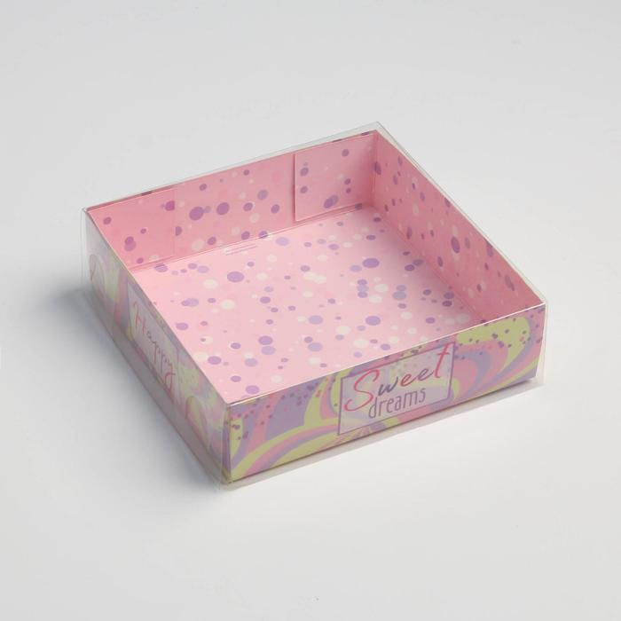 Коробка для макарун с подложками с PVC крышкой Sweet dreams, 12 х 12 х 3 см