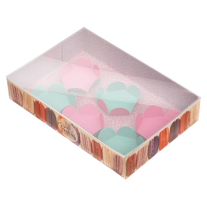 Коробка для макарун с подложками с PVC крышкой «Тебе на радость», 17 х 12 х 3 см