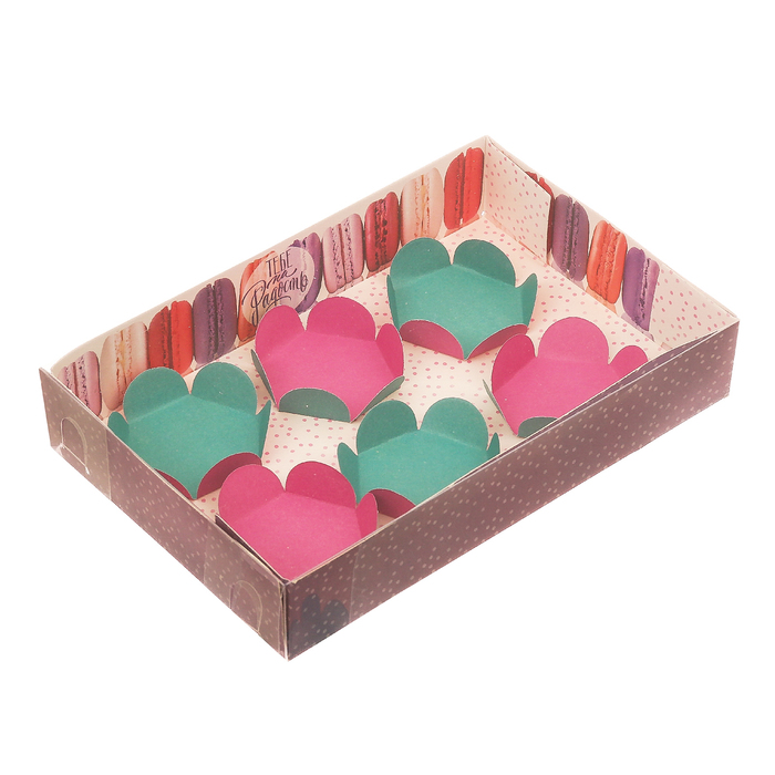 Коробка для макарун с подложками с PVC крышкой «Тебе на радость», 17 х 12 х 3 см
