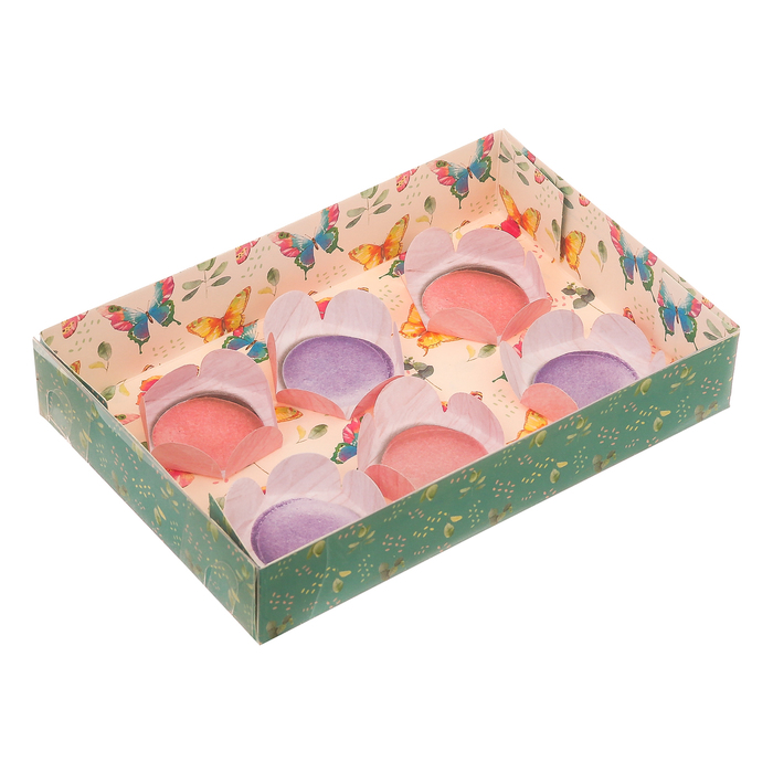 Коробка для макарун с подложками с PVC крышкой «Бабочки», 17 х 12 х 3 см