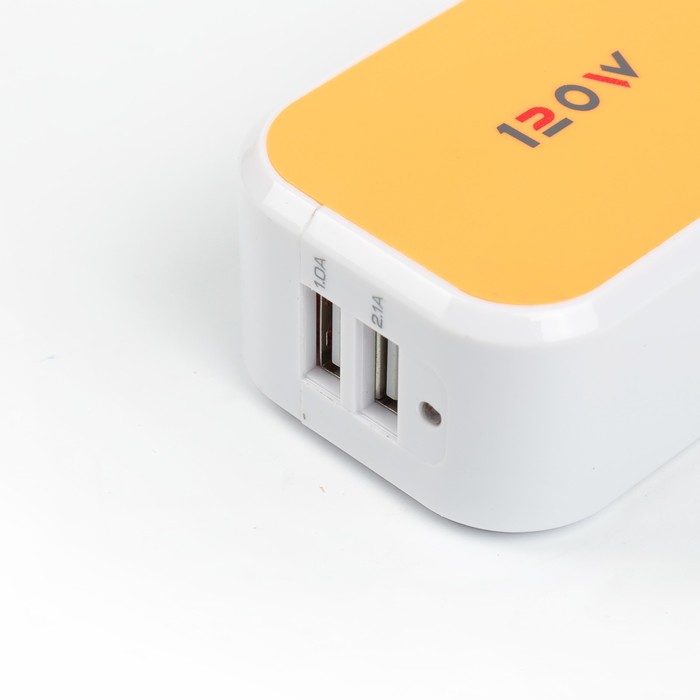 Разветвитель прикуривателя, 2 гнезда 2 USB с индикатором, оранжевый