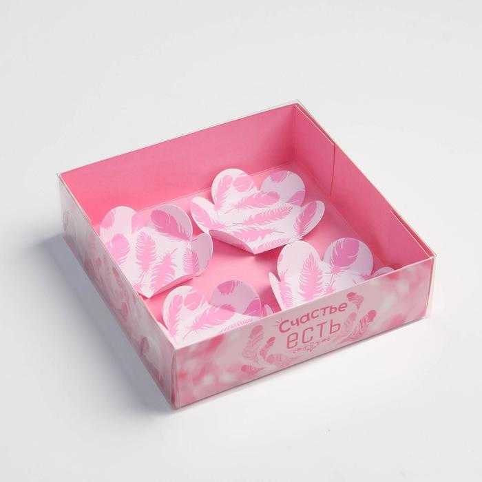 Коробка для макарун с подложками с PVC крышкой «Нежность», 12 х 12 х 3 см