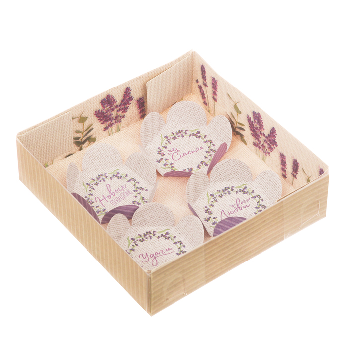 Коробка для макарун с подложками с PVC крышкой «Лаванда», 12 х 12 х 3 см