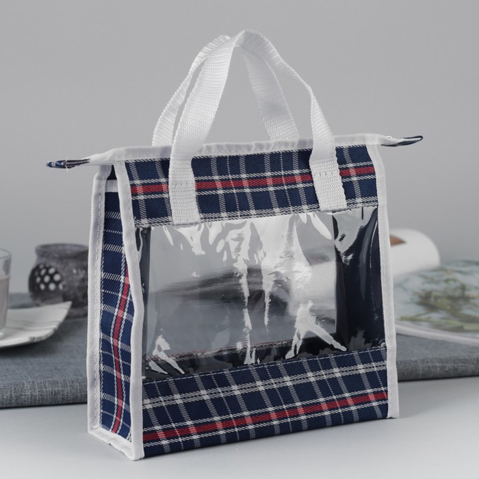 Косметичка банная «Клетка», отдел на молнии, цвет синий/красный