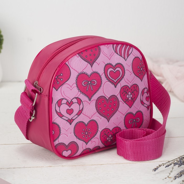 Сумка детская "Сердца", отдел на молнии, наружный карман, цвет розовый