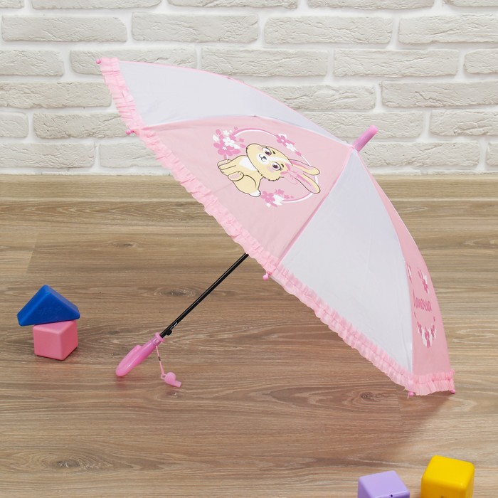 Зонт детский полуавтоматический "Лапочка", r=35см, с рюшами, цвет розовый/белый