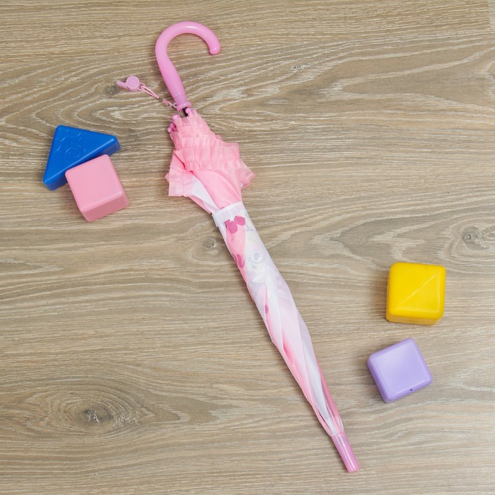 Зонт детский полуавтоматический "Лапочка", r=35см, с рюшами, цвет розовый/белый