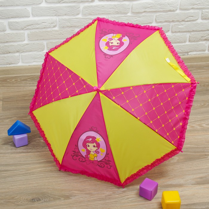 Зонт детский полуавтоматический "Принцесса", r=35см, с рюшами, цвет малиновый/жёлтый