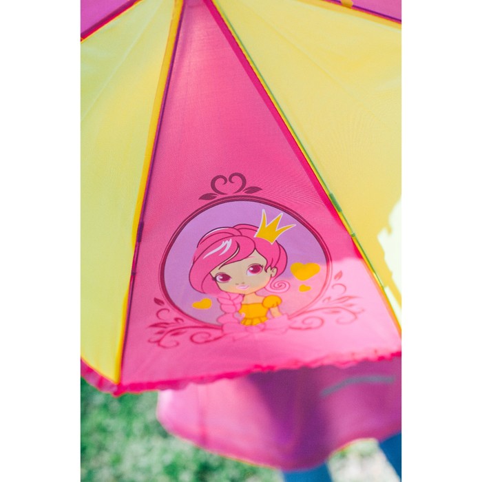 Зонт детский полуавтоматический "Принцесса", r=35см, с рюшами, цвет малиновый/жёлтый