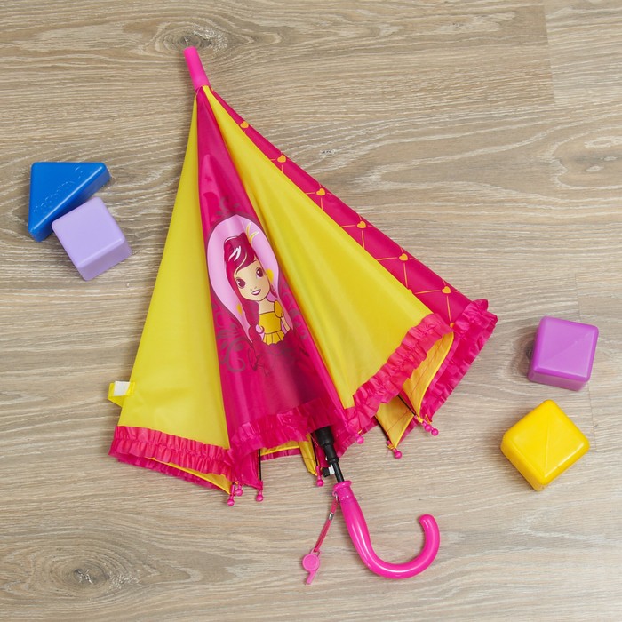 Зонт детский полуавтоматический "Принцесса", r=35см, с рюшами, цвет малиновый/жёлтый
