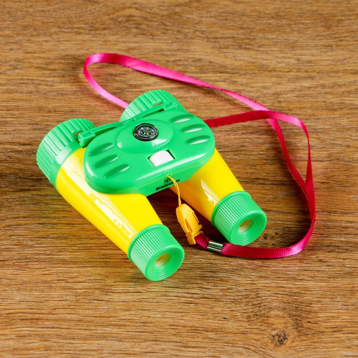 Бинокль 7х, детский, пластик, компас, микс, 10х12 см