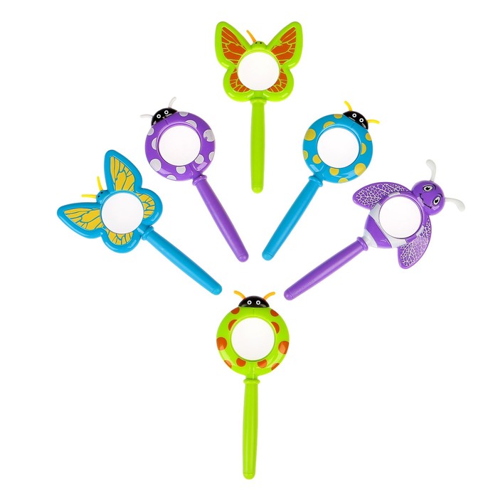 Лупа 3х d=3.5 см, детская, в форме насекомых, компас, длинная ручка, микс цвета и насекомых