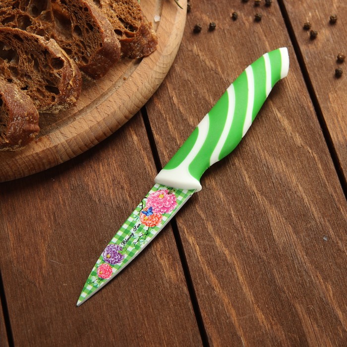 Нож с антиналипающим покрытием "Полосы", лезвие 8,5 см, цвета МИКС