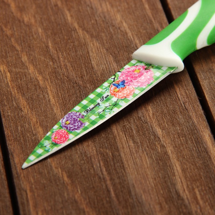 Нож с антиналипающим покрытием "Полосы", лезвие 8,5 см, цвета МИКС