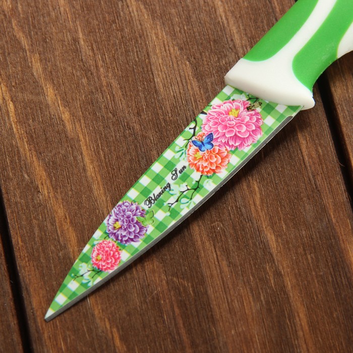 Нож с антиналипающим покрытием "Полосы", лезвие 8,5 см, цвета МИКС