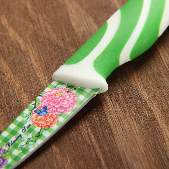 Нож с антиналипающим покрытием "Полосы", лезвие 8,5 см, цвета МИКС