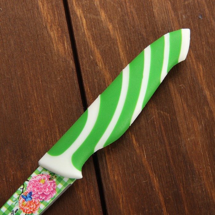 Нож с антиналипающим покрытием "Полосы", лезвие 8,5 см, цвета МИКС