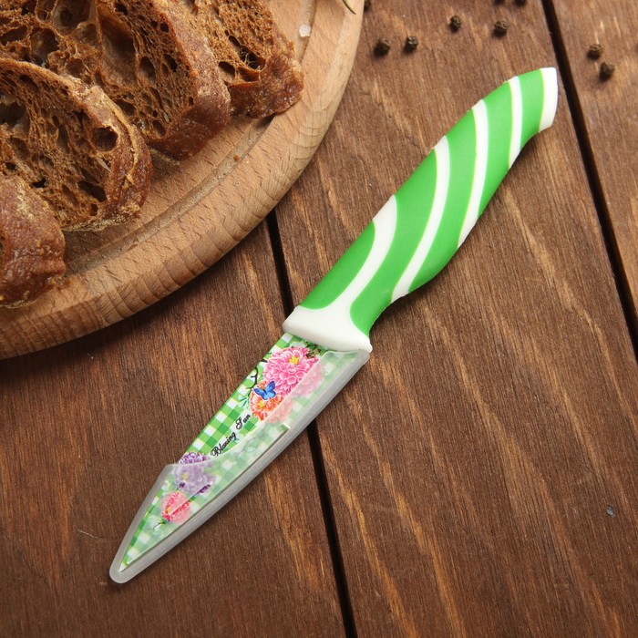 Нож с антиналипающим покрытием "Полосы", лезвие 8,5 см, цвета МИКС