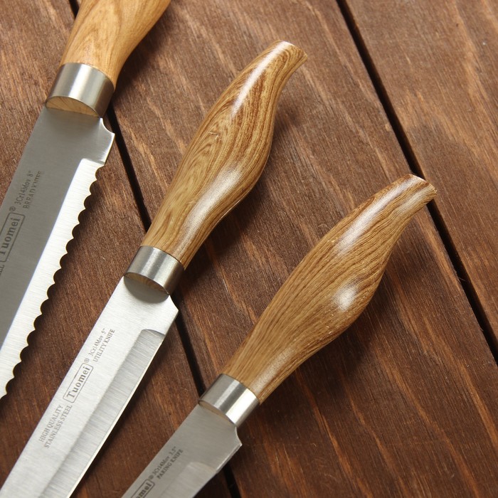 Набор кухонный, 6 предметов: 5 ножей 9/13/17/19/20 см, ножницы, на подставке, цвет светло-коричневый