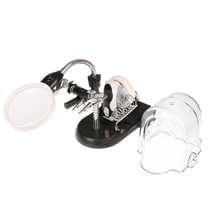 Третья рука для пайки набор, x2,5, x5, x16, 90мм,75мм,37мм, бат 4АА,кругл вилка 220V,18*28см