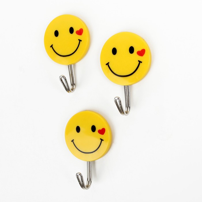 Набор крючков на липучке "Смайлики" 3 шт, цвет жёлтый
