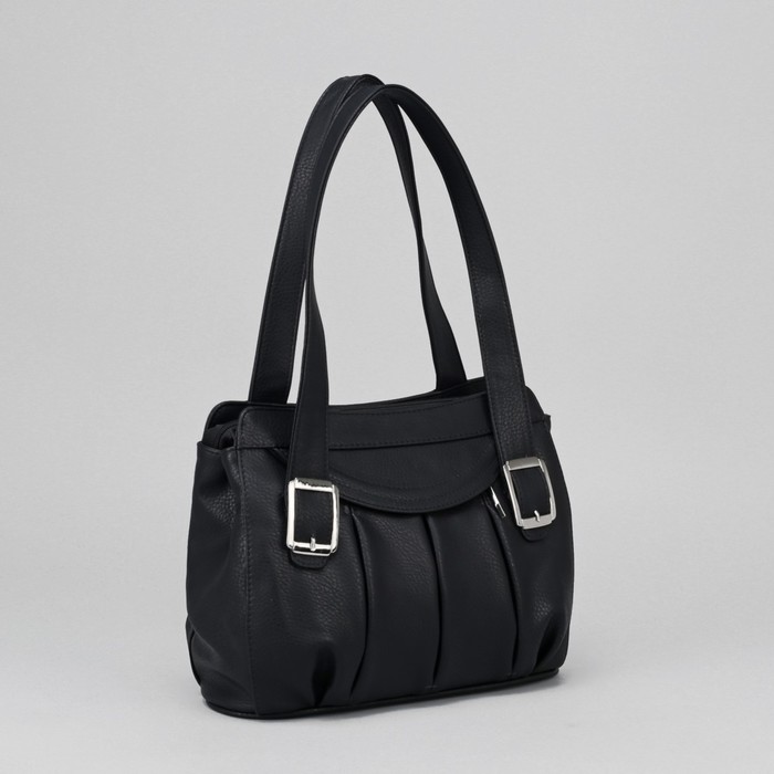 Сумка женская, 2 отдела на молнии, наружный карман, цвет чёрный