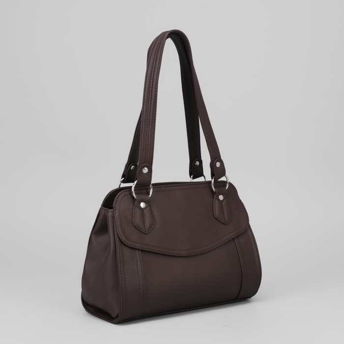 Сумка женская, 2 отдела на молнии, наружный карман, цвет тёмно-коричневый